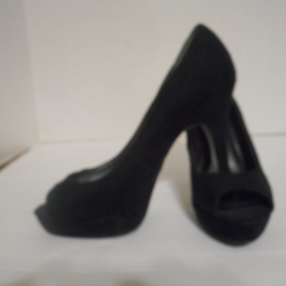 CANDIES BLACK HIGH OPEN TOED HEEL DRESS SHOES-SZ 8M - Picture 2 of 8